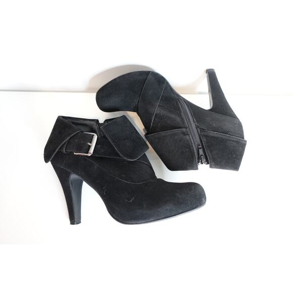 Shoe Boots/ 4" heel Black Buckle Velvety Fabric Womens Size 9 - Picture 6 of 9